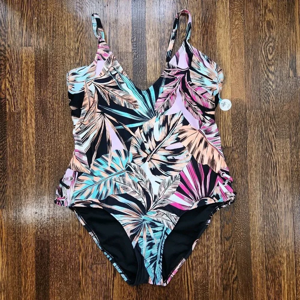 💥5 for $25! Decree Swimsuit Womens One Piece Floral Tropical 1X Vacation - Picture 1 of 15